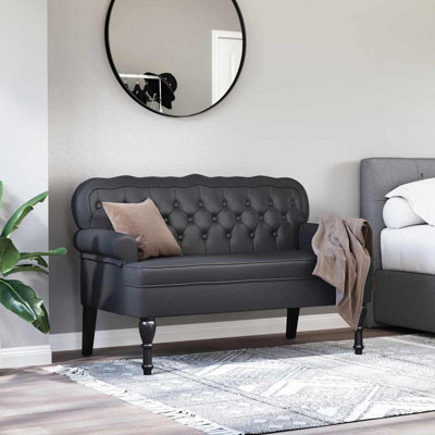Banc Chesterfield Vidaxl noir en similicuir 47,05 po x 25,39 po x 29,53 po
