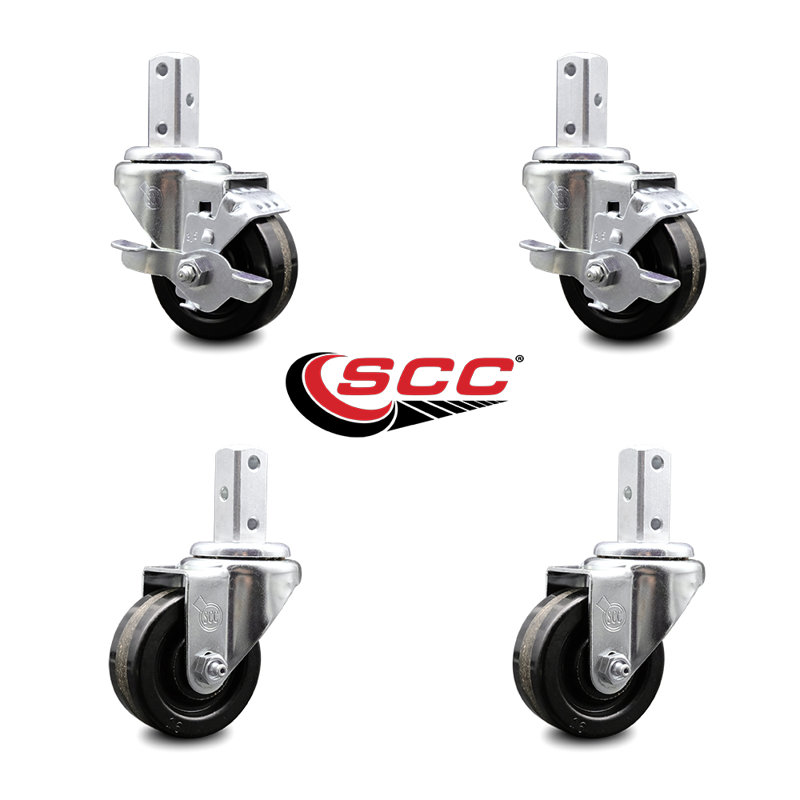 Phenolic Wheel Swivel Square Stem Caster Set 2 Brakes SCC