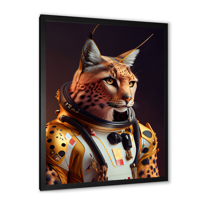 Art sauvage sur toile, "Wildcat in Space Uniform", Impression noire sur toile encadrée, H 20 po x l 12 po x P 1 po