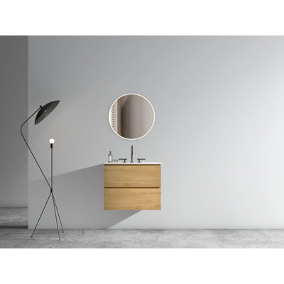 Meuble-lavabo de 24 po en chêne naturel - lavabo en céramique, meuble-lavabo unique à tiroir silencieux 24 po, lavabo, intérieur spacieux