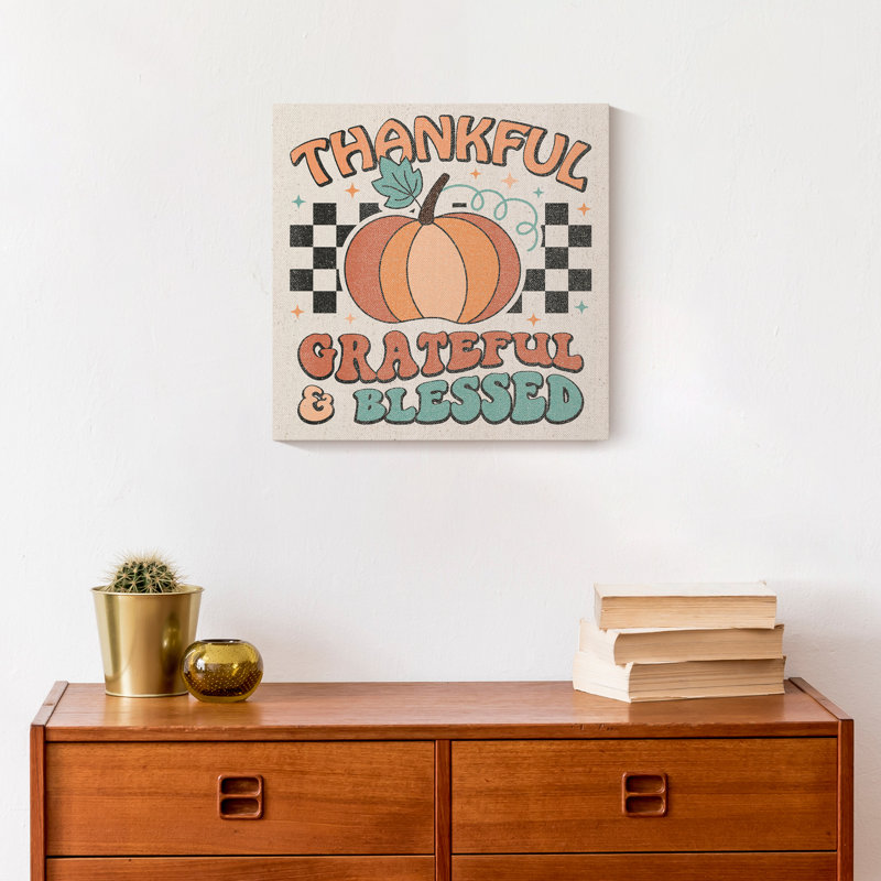 Thankful Grateful Blessed Check Canvas Print