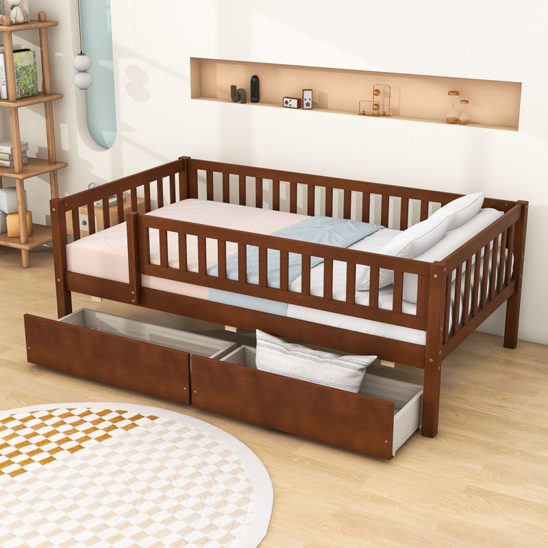 Wooden Daybed with Underbed Storage Drawers, Walnut, Twin