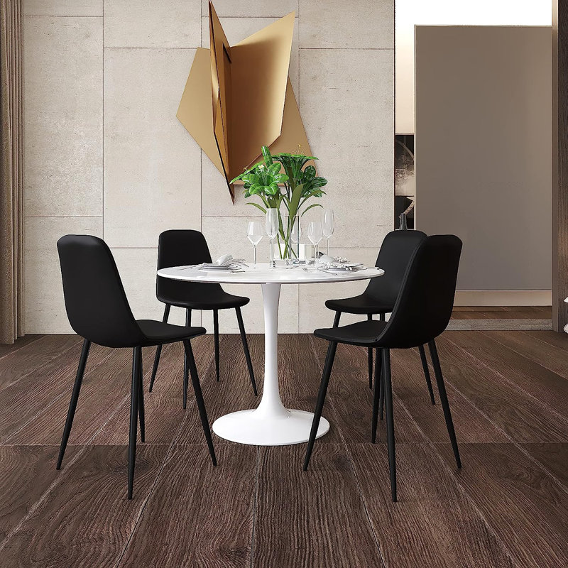 Chaise d'appoint rembourrée, dossier incurvé à dossier arrondi, siège rembourré de mousse avec pieds minces, Noir, Noir