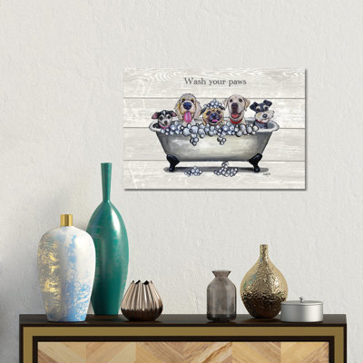 Tub With Dogs, Bathroom Dogs, Wash Your Paws - Gallery-Wrapped Canvas Giclée