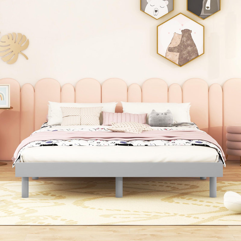 Structure de lit plateforme moderne de style moderne, Lit double, Gris