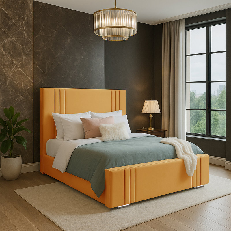 Adelpho Upholstered Bed, Double (4'6), Turmeric