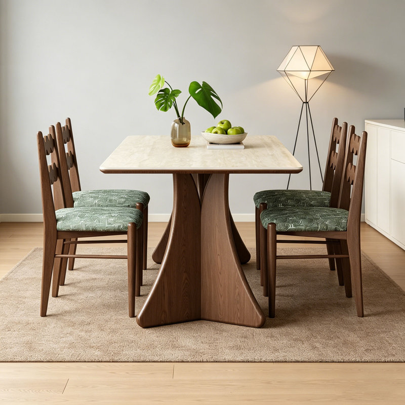 Table de salle à manger Mid-Century, 29.5"H x 63"L x   31.5"W, Ensemble de cinq pièces : table, quatre chaises