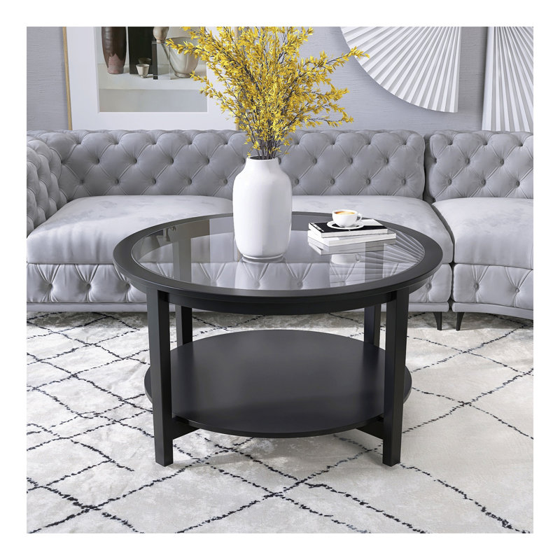 Table basse ronde avec plateau de rangement en bois massif noir