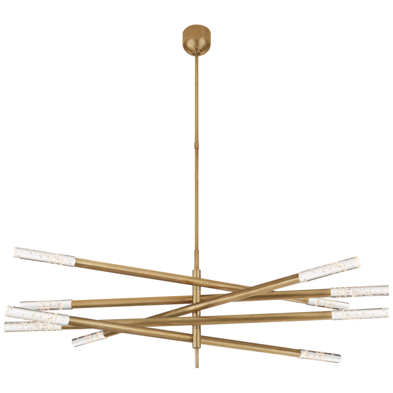Kelly Wearstler Rousseau Grande Ten Light Articulating Chandelier, Antique Burnished Brass, Seeded Glass