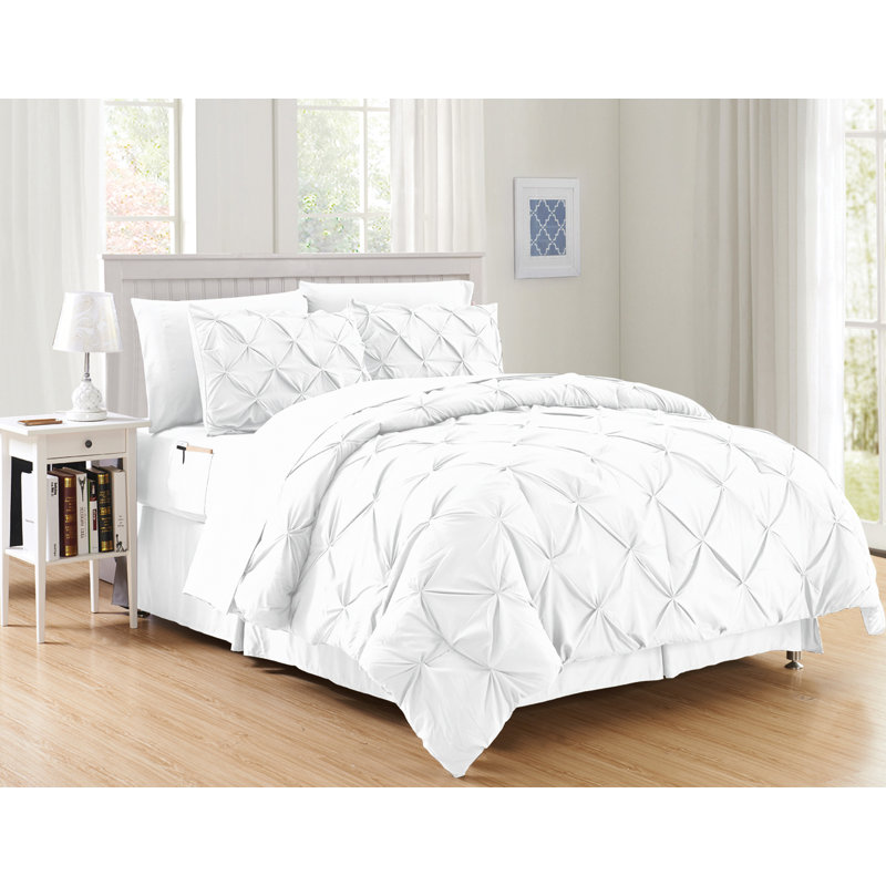 Modern & Contemporary Polyester Plain Comforter, Full/Queen Comforter + 7 Additional Pieces, White