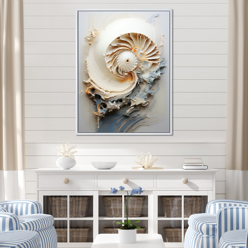 Art abstrait sur toile, "Nautilus", Cadre flottant blanc, H 20 po x l 12 po x P 1 po