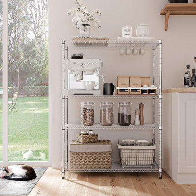 Étagère de rangement robuste à 4 tablettes avec capacité de 350 lb par balcon pour balcon et garde-manger
