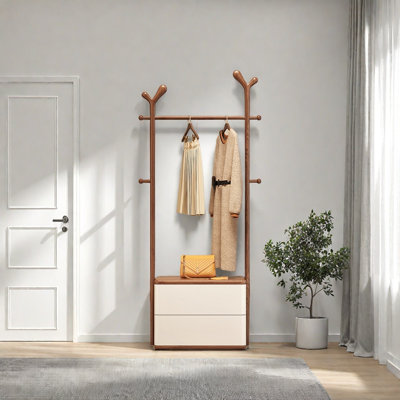 3-in-1 Ash Wood Wardrobe Bench