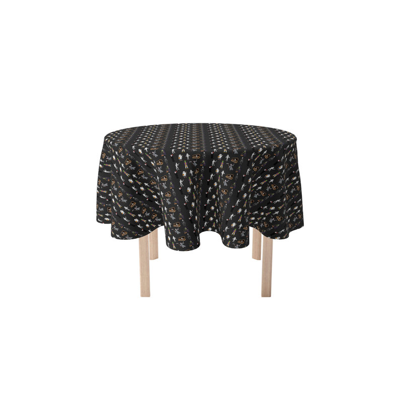 Geometric Round Halloween Tablecloth, 108" L x 108" W, Halloween Usual Characters
