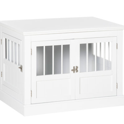 Blanc pour chien Pour les petits chiens, il comprend une table spacieuse, des portes triples, une pièce de jonction magnétique et un chenil de table en acier. Avec bureau, configuration de porte, pièce de fixation, tube