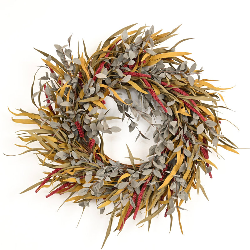 Grande couronne de blé artificielle 26 po avec baies de feuilles d'automne décorées pour la fête de l'Action de grâce