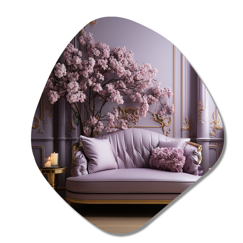 Canapé lilas orné d'accents dorés II - Décoration murale irrégulière en forme de nébuleuse lilas, H 28 po x l 25 po