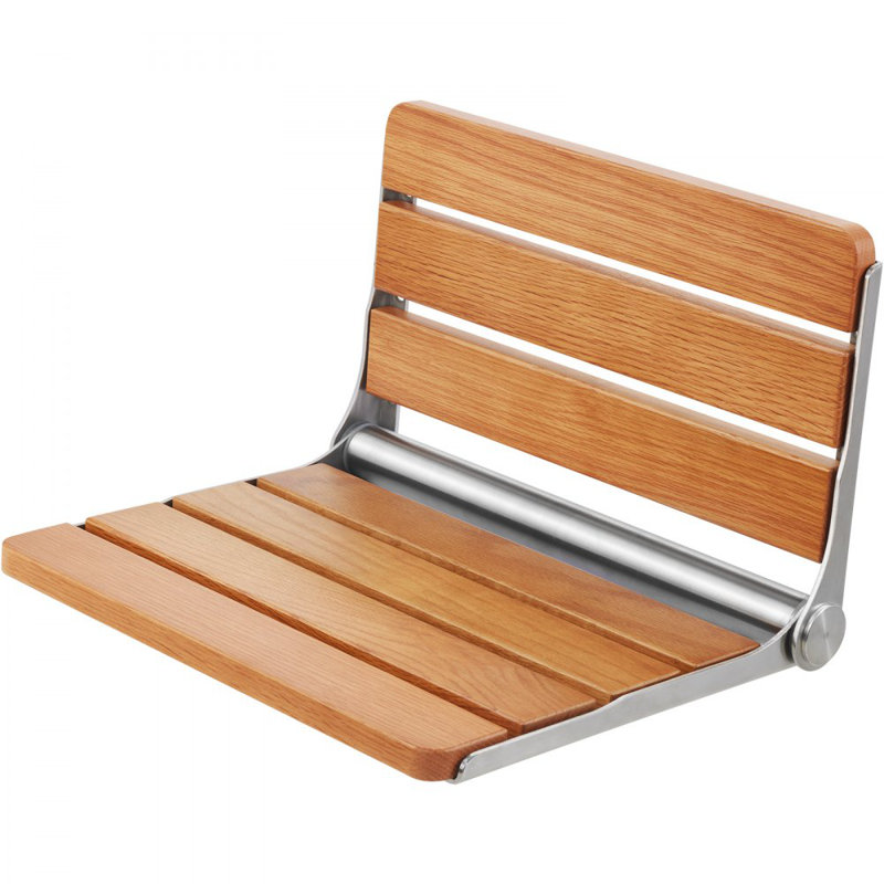 Folding Oak Shower Seat, 16.1" x 13.4" Unfolded, Wall Mounted Fold Up Shower Bench with 440 lbs Load Capacity, Space Saving Home Care Fold Down Shower Chair, for Seniors Children