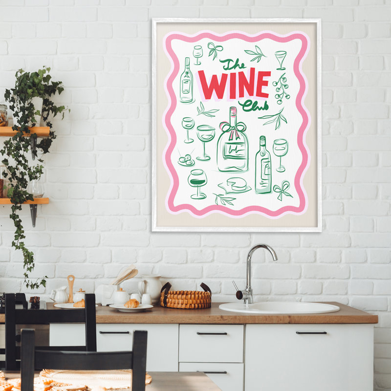 Wine Club Minimal Glam Framed Giclee, design by Dominique Vari, H 30 po x l 24 po