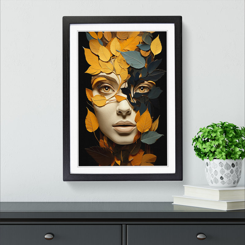 Leaf Dadaism - Single Picture Frame Print on Wood, 46cm H x 34cm W x 2cm D, Black Framed