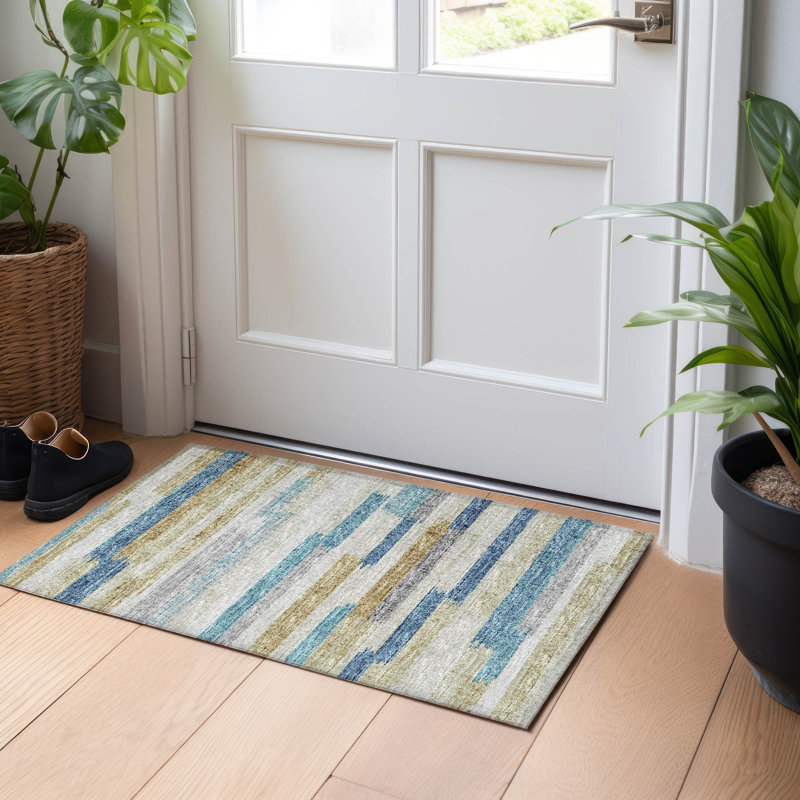 Premium Machine Washable Mayfield AMF114 Abstract Rug, 1'8" x 2'6", Blue