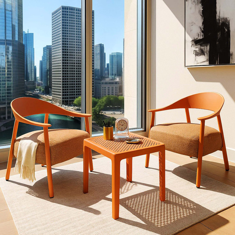 Ensemble de chaises d'appoint et de table basse 2 pièces Summer Modern, Brun abricot
