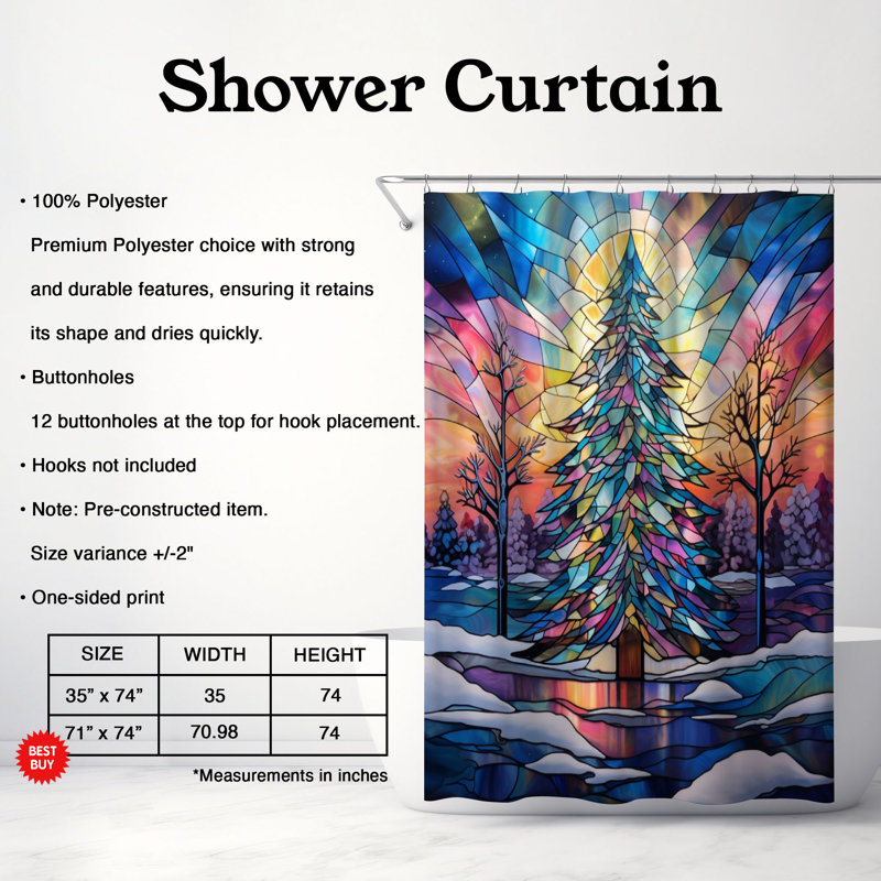 Rideau de douche en verre 1 pièce, H 74 po x l 71 po