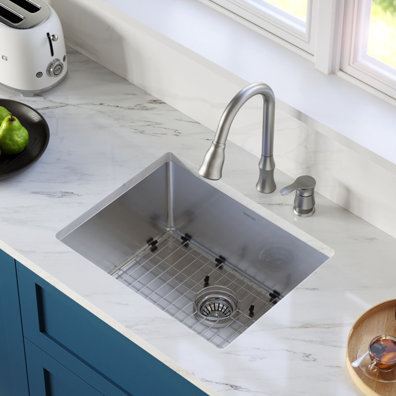 Karran 16-Gauge Stainless Steel 21-1/4'' X 17-1/4'' Single Bowl Undermount Kitchen Sink Kit