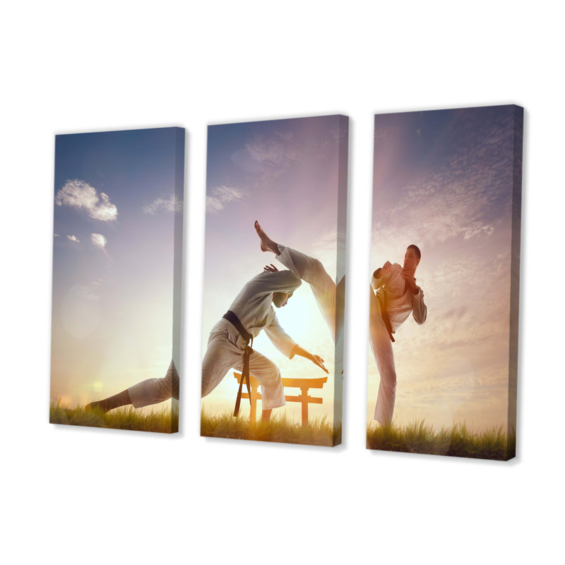 Fighting Karate Fighters Outdoor - Martial Arts Wall Art, ensemble de salon, H 32 po x l 48 po