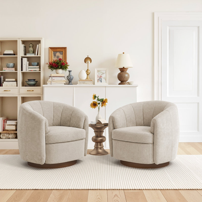 Seraphina 34.6"W Swivel Barrel Chair, Light Camel