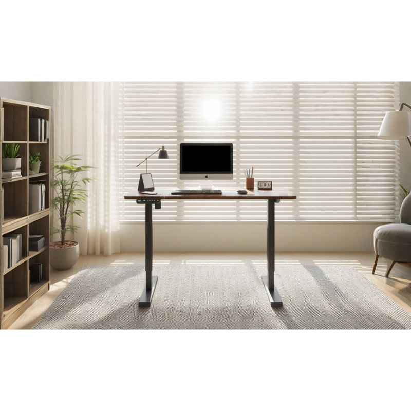 Bureau de 55 po à hauteur réglable brun rustique de 55 po pour le bureau à domicile, la structure, la technologie Collision et le système de port de charge de type c