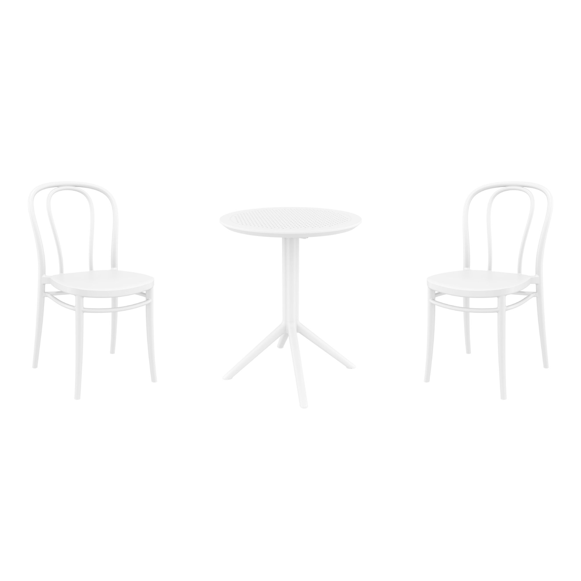 Farrah 24'' Round 2 - Person Bistro Set with Contemporary Stacking Chairs, White