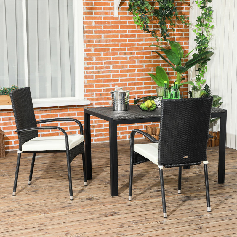 2pcs Patio Dining Chairs With Cushions, Stackable. Cream White, & For Outdoor, Deck. Cushions Stackable Pe Of 2. Armrest Use. White. 22" W X 23.5" D 37.5" H. 264 Lbs Capacity. All-weather