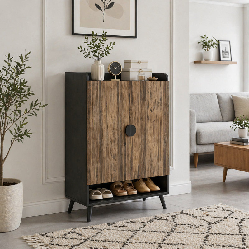 Armoire de rangement moderne pour chaussures, Black,Rustic Brown