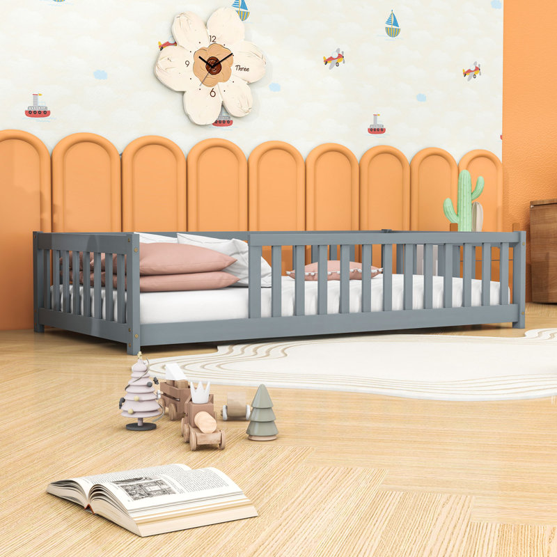 Twin Wooden Frame Kids Bed With Slats, Gray