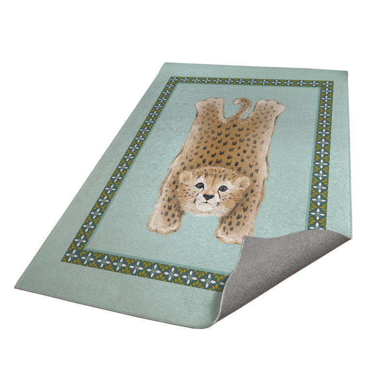 Lil Lying Leopard Kids Play Mat, Rectangle 5' x 7', Blue