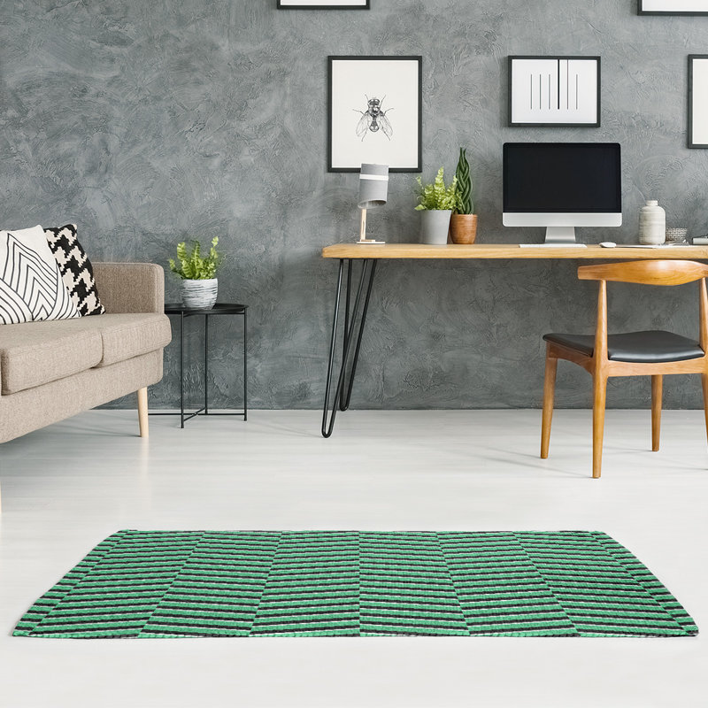 Tapis noir/vert sea rayures, Rectangle 4 pi x 6 pi