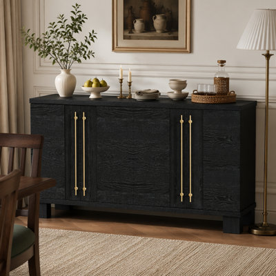 Sideboard Buffet Cabinet with Storage, Wood Sideboard with Adjustable Shelves and Gold Handles for Kitchen, Dining Room and Living Room