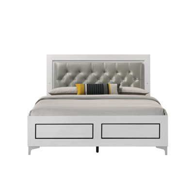 Lit avec tête de lit matelassée à DEL