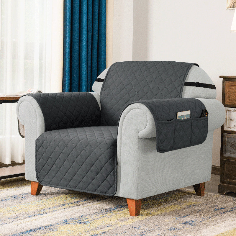Housse réversible pour fauteuil à coussins carrés / rectangulaires, Microfibre/microsuède gris, H 76 po x l 92 po x P 22 po