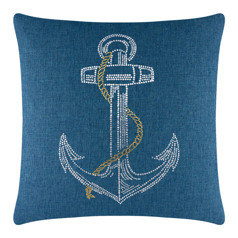 Sparkles Home Anchor Throw Pillow | Rhinestone Nautical Design | Polyester Fill | Machine Washable, 16" x 5", Royal