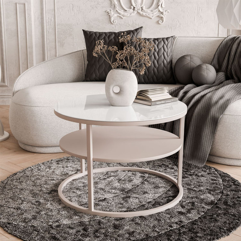 Frame Coffee Table with Storage, White