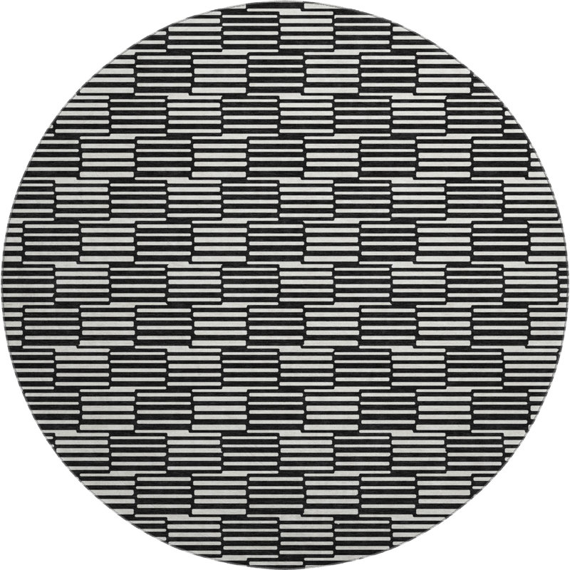 Premium Machine Washable Prisco Black Rug, Round 8'