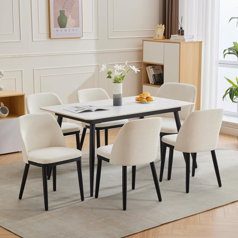Upholstered Dining Chairs, Modern Kitchen Chairs With Thick Cushions, Beige, 4