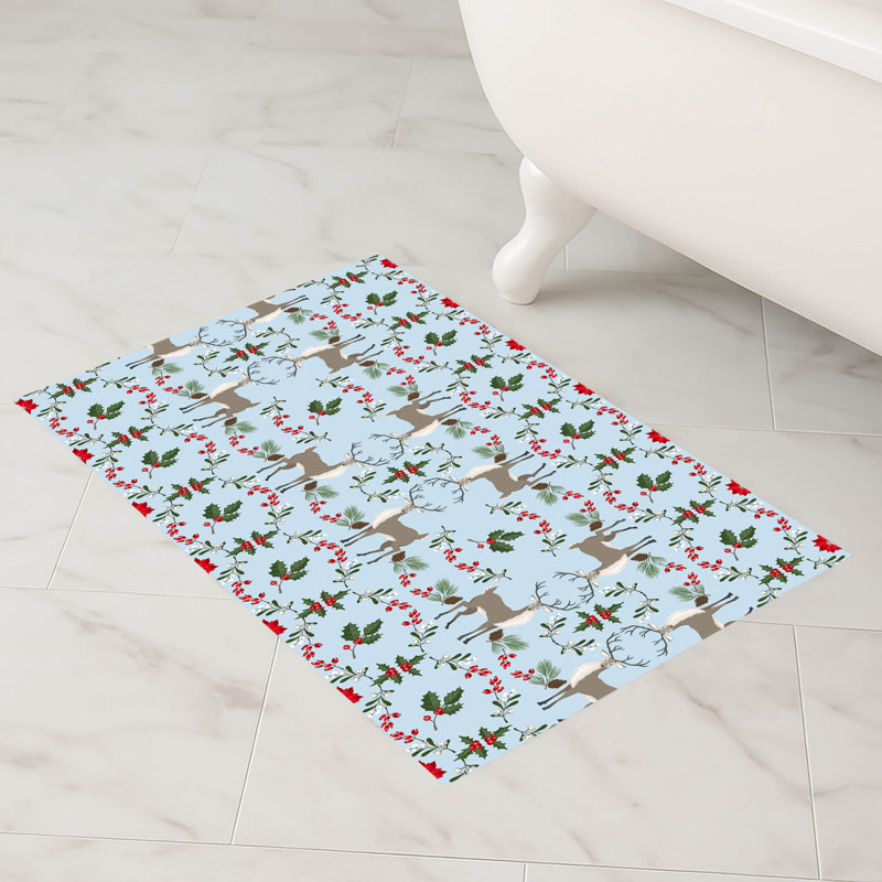 Tapis de bain Botanical Deer, Bleu, Simple - L 34 po x l 21 po