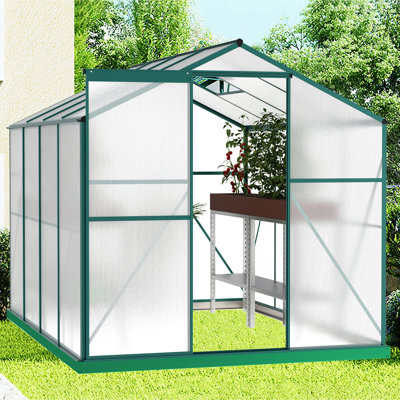 Walk-in Plant Greenhouse 6'x8', Polycarbonate Construction, Stable Galvanized Base Polycarbonate, High Transmission, Convenient Design