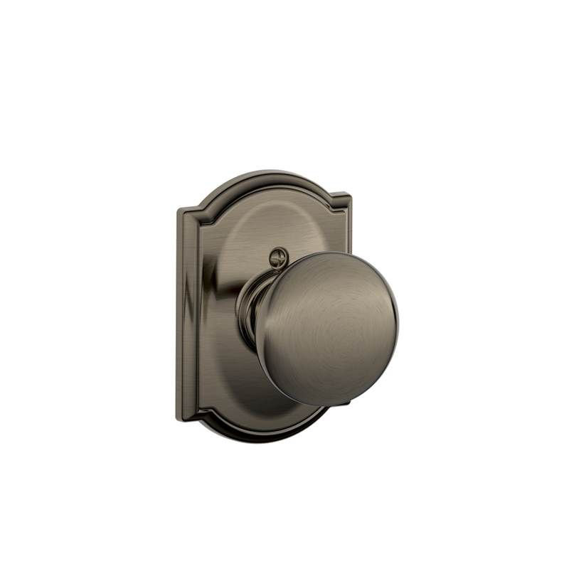 Plymouth Knob with Camelot Trim Non-Turning Lock, Antique Nickel