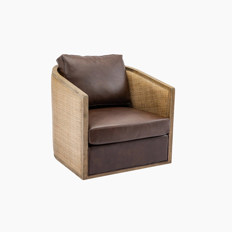 Fauteuil demi-tonneau pivotant de 30,12 po Bartly, Similicuir brun