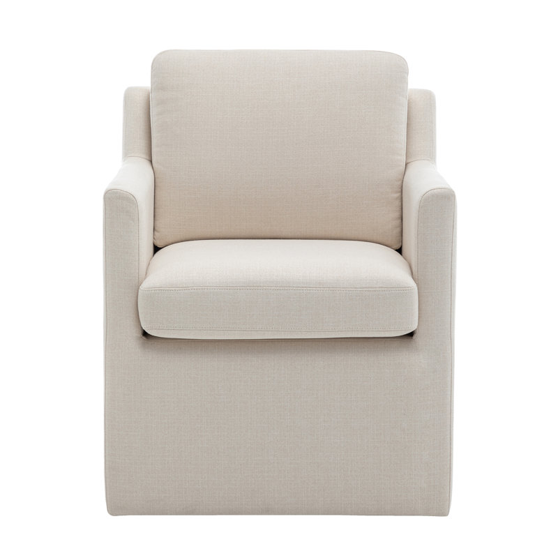 Dylan Rolling Dining Chair - Natural Performance Fabric with Recycled Polyester, White