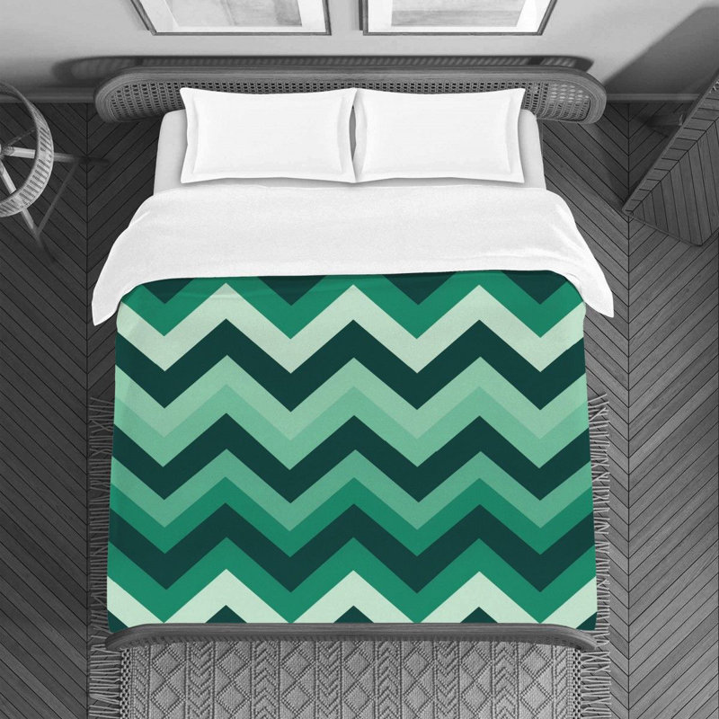 Housse de couette moderne à chevrons vert, Housse de couette pour lit simple